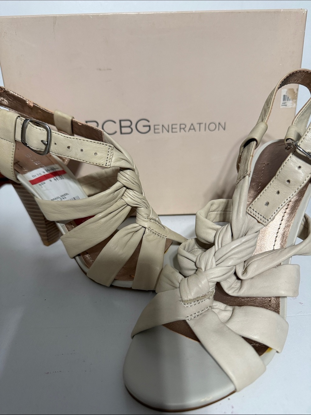 BCBGeneration Cream Knotted Strap High Heel Sandals